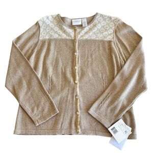 NWT Vintage Liz Claiborne Lizwear Beige Cotton Lace Yoke Cardigan XL Cottagecore